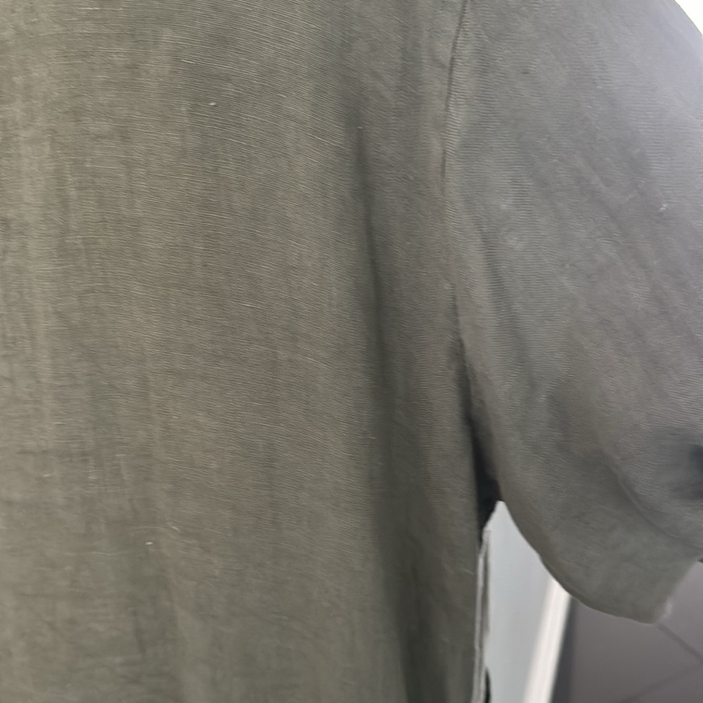 Olive Green Long Button-Front Women's Coat - Picture 7 of 11